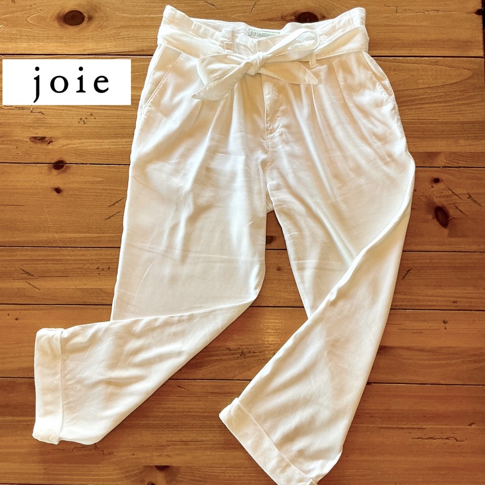 JOIE PAPERBAG WAIST CROPPED LINEN BLEND PANTS